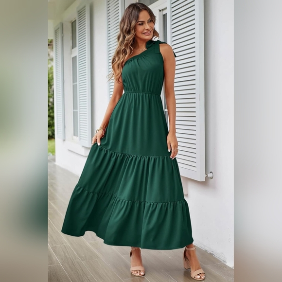 PrettyGarden Women's Maxi Dress One Shoulder Sleeveless Ruffle - Picture 6 of 11